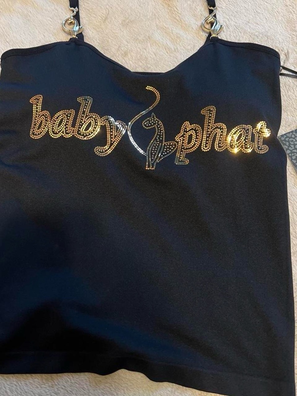 Baby Phat Black Tank Top with Gold Rhinestone Logo
